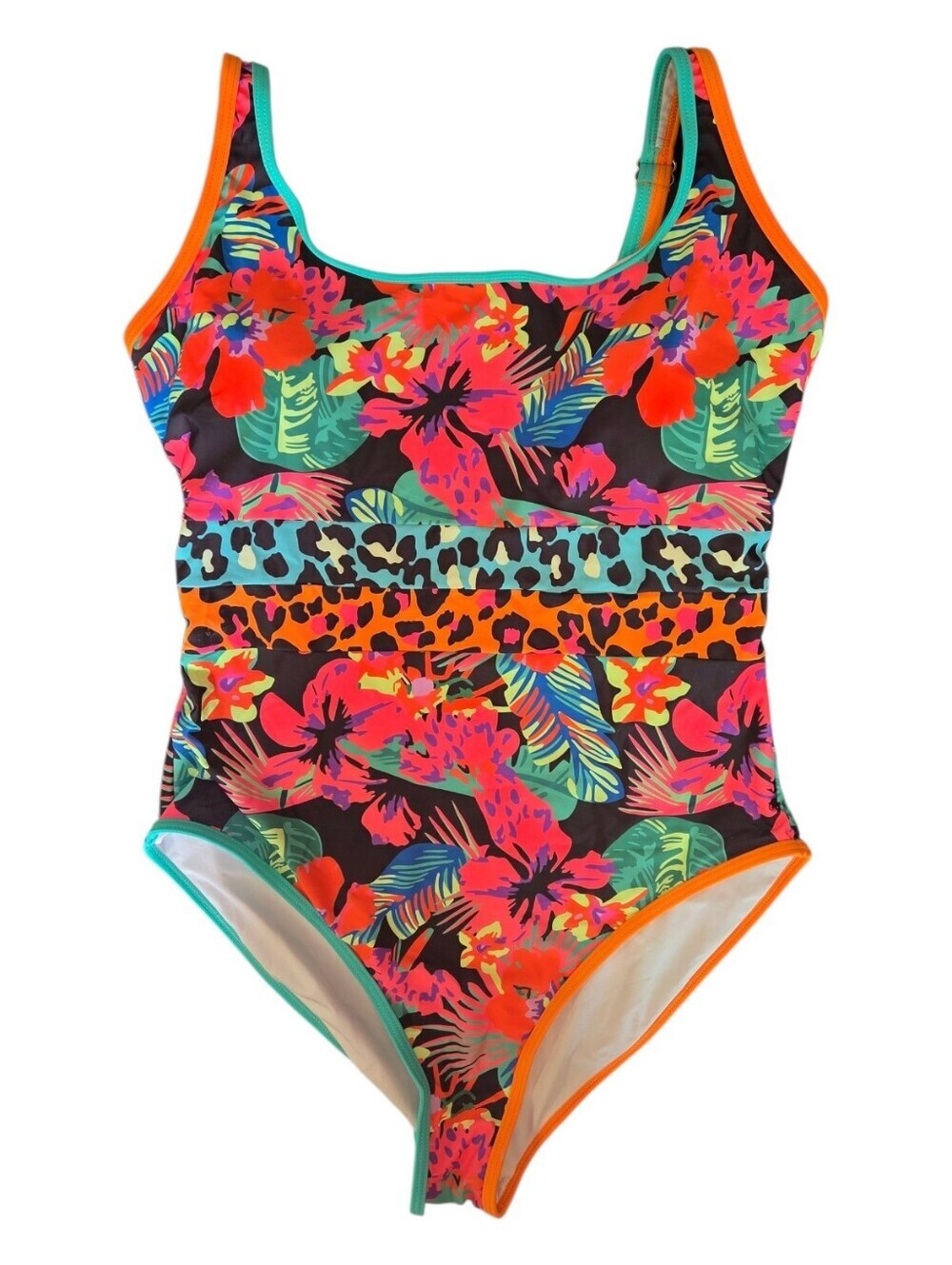 Women's Bold Floral And Animal Print One-Piece Swimsuit in Neon Size Extra Large